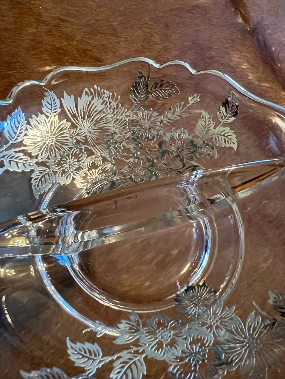 Vintage SIlver City Flanders Floral Divided 6 1/2 Bowl Elegant Crystal Bowl